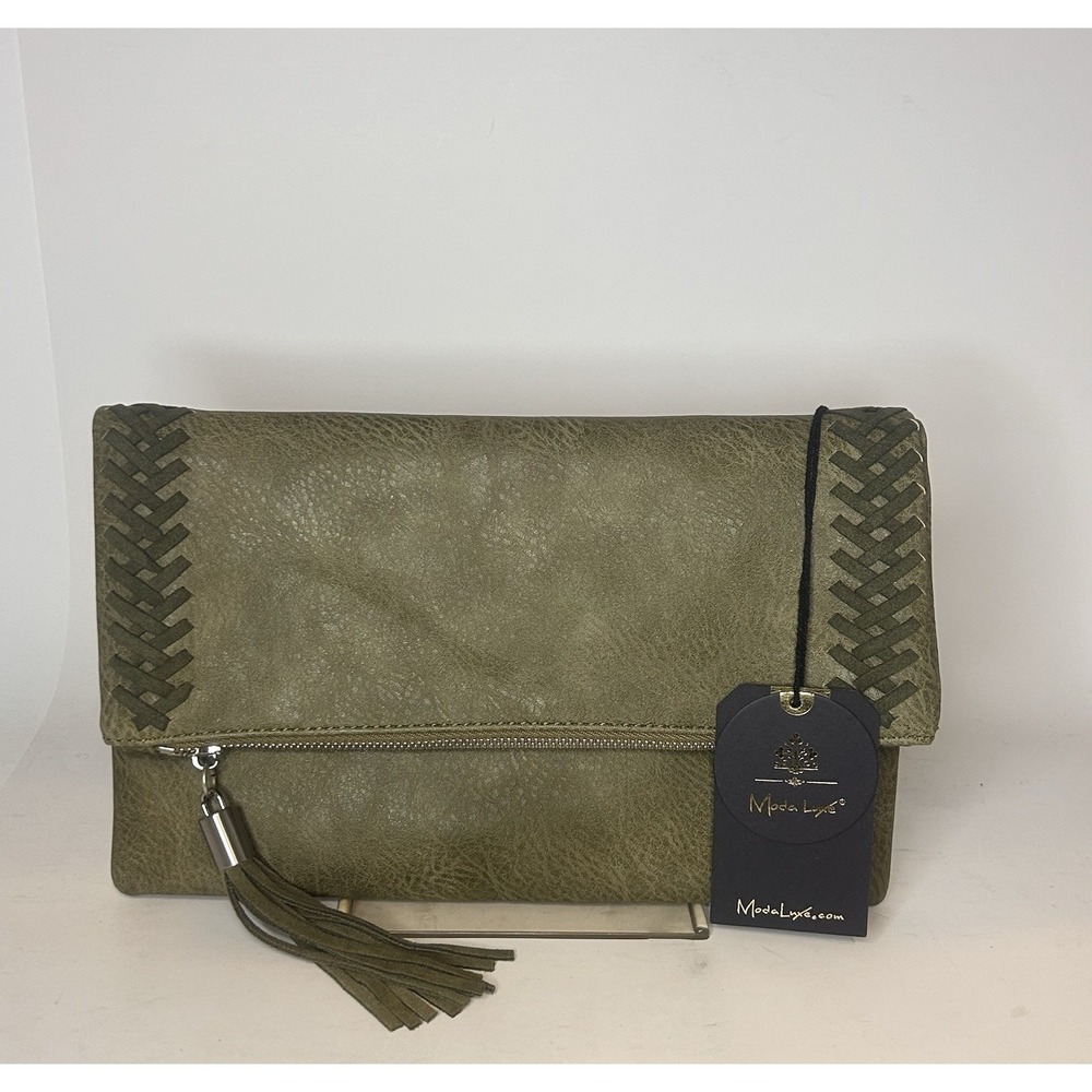 Moda Luxe Clutch 11.5x7 Olive Green Palermo Stich Detail -‎ New